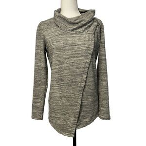 Danskin Women's Wrap Cardigan Heathered Grey Cowl Neck Stretch Size Small